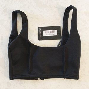 BLACK SQUARE NECK ZIP BACK CROP TOP